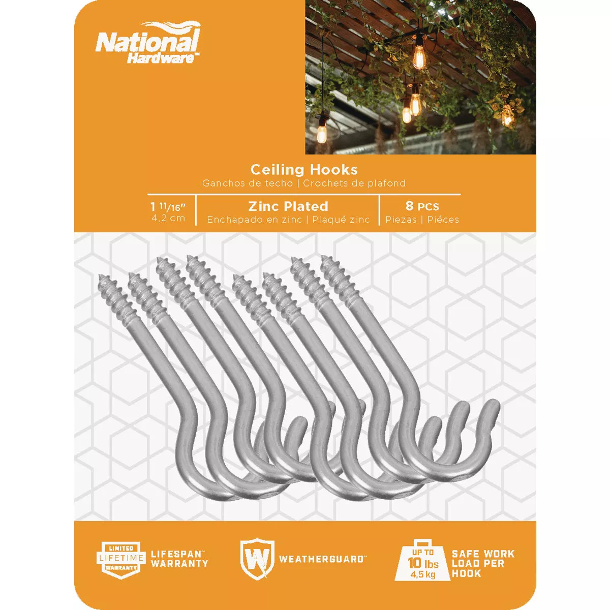National Hardware 1-11/16 In. Zinc Finish Ceiling Hook (8-Pack)
