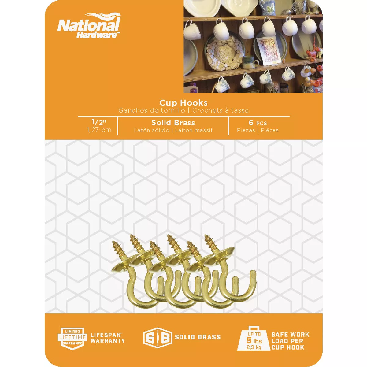 National Hardware 1/2 In. Solid Brass Series Cup Hook (6 Count) - photo 2