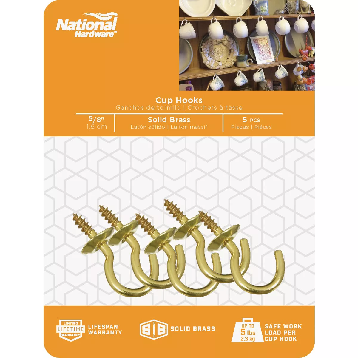 National Hardware 5/8 In. Solid Brass Series Cup Hook (5 Count) - photo 2
