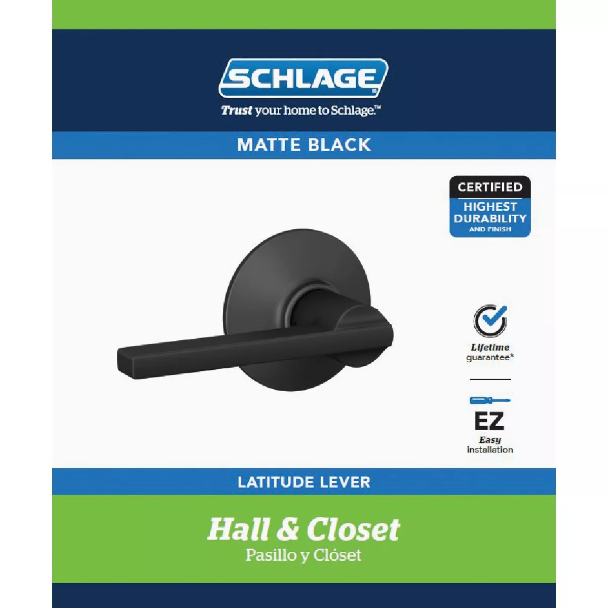 Schlage F Series Latitude Matte Black Passage Door Lever - photo 2