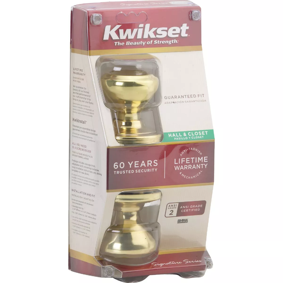 Kwikset Signature Series Polished Brass Hall & Closet Door Knob - photo 2