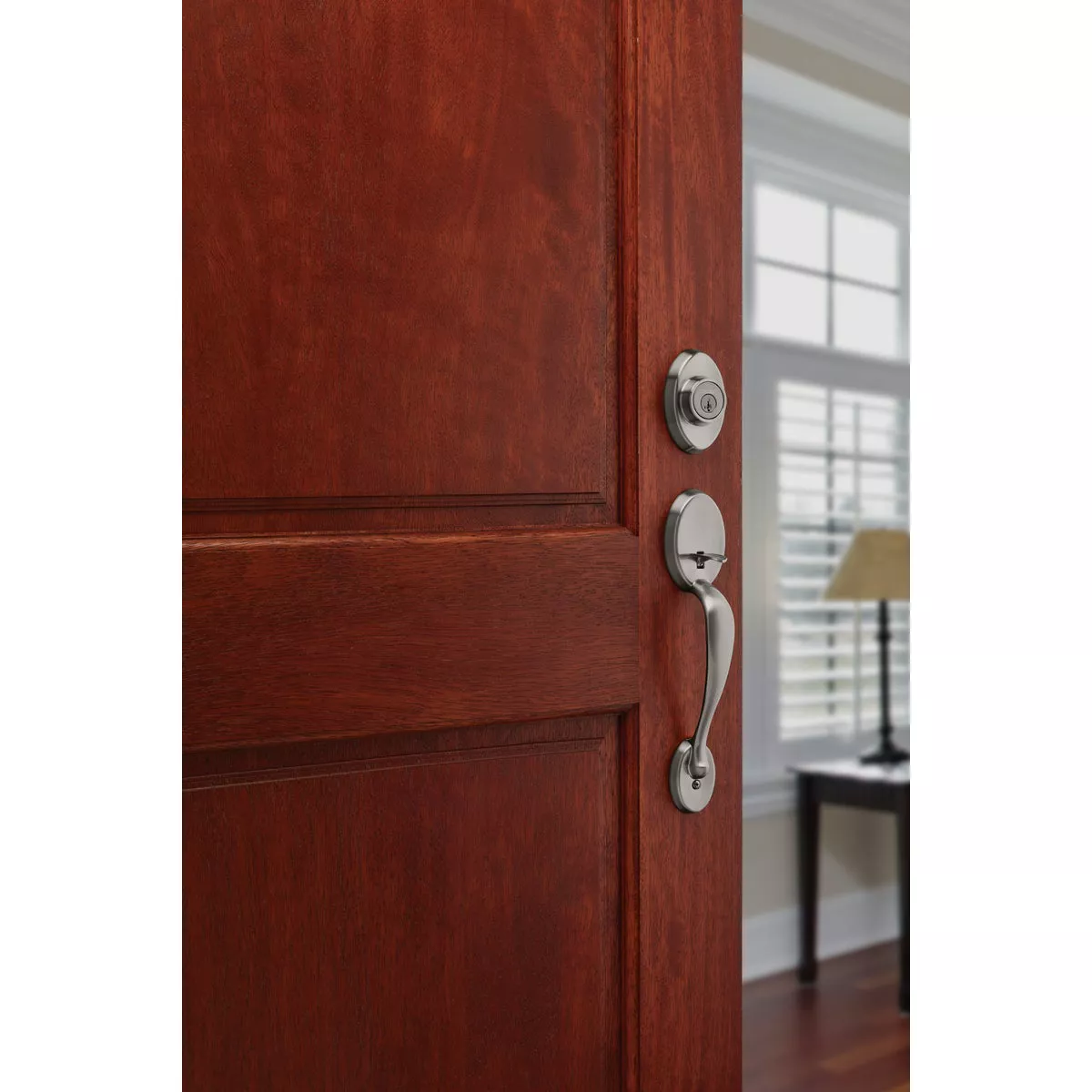 Kwikset Signature Series Chelsea Satin Nickel Entry Door Handleset with Smartkey & Cameron Knob - photo 4