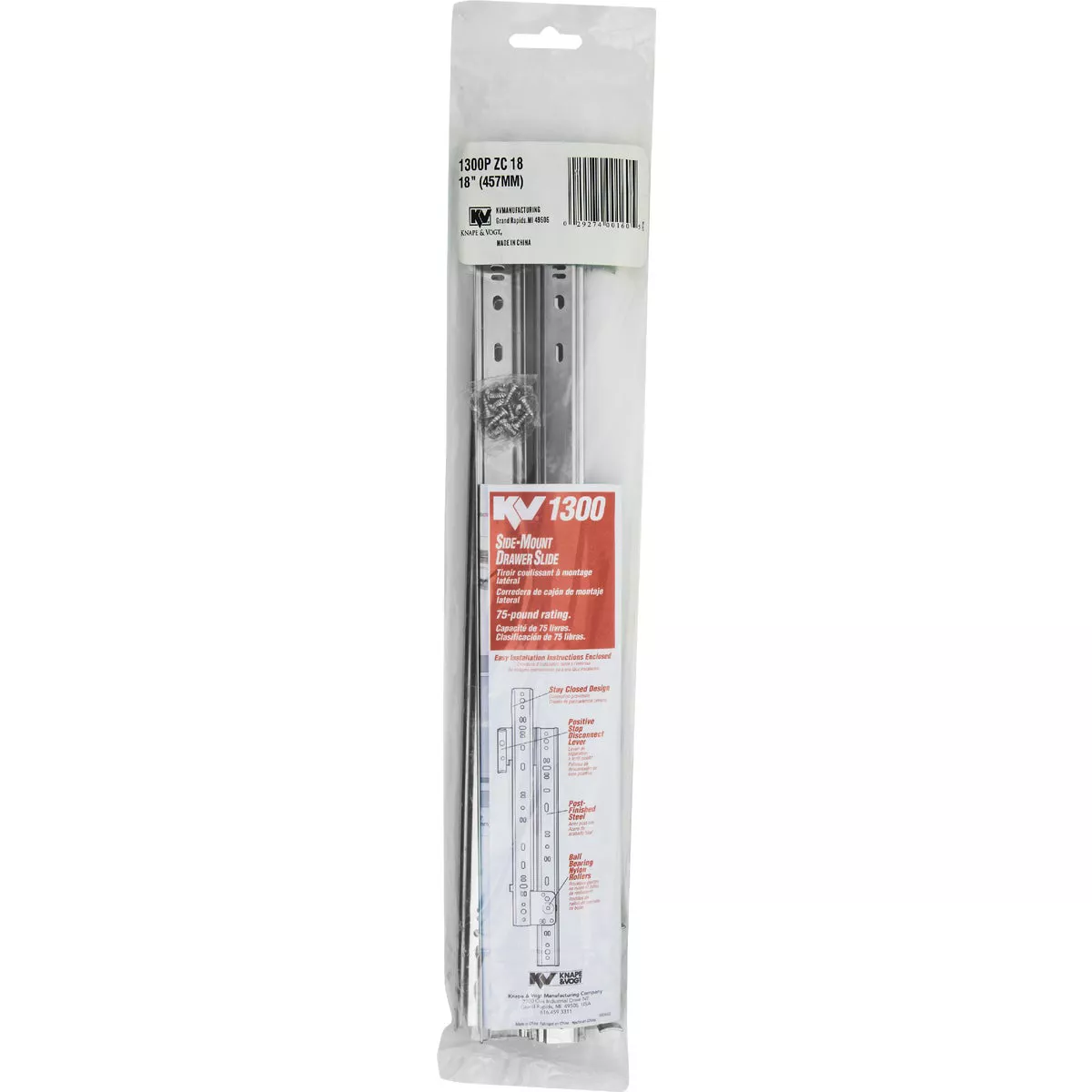 Knape & Vogt 18" 75lb Medium Duty 3/4 Extension Drawer Slide (1-Pair) - photo 2