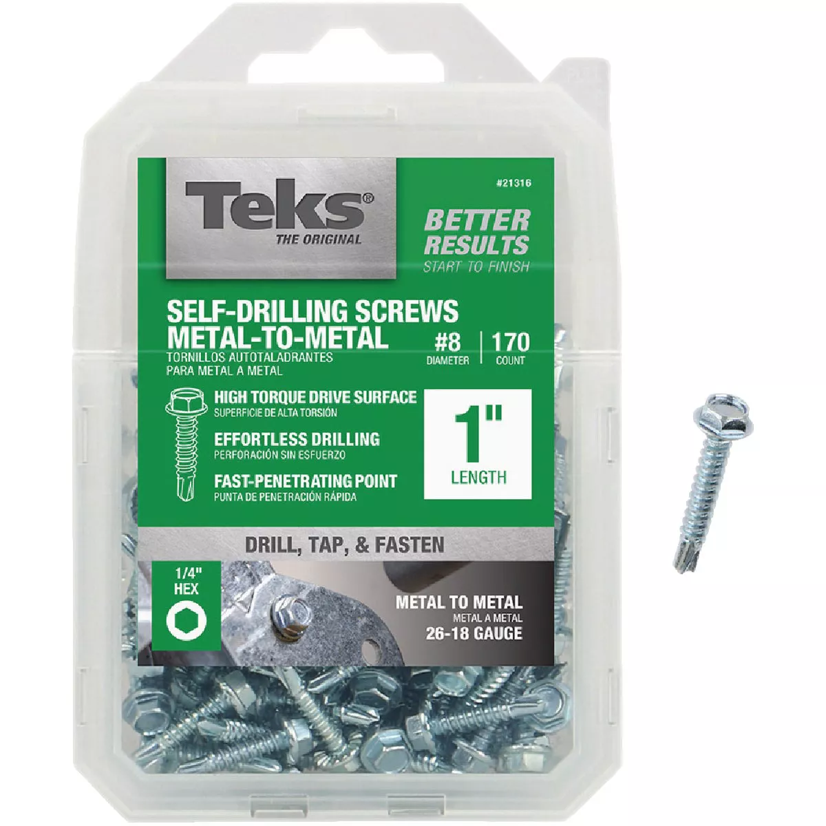 Teks #8 x 1 In. Hex Washer Head Drill Point Metal to Metal Screw (170-Count)