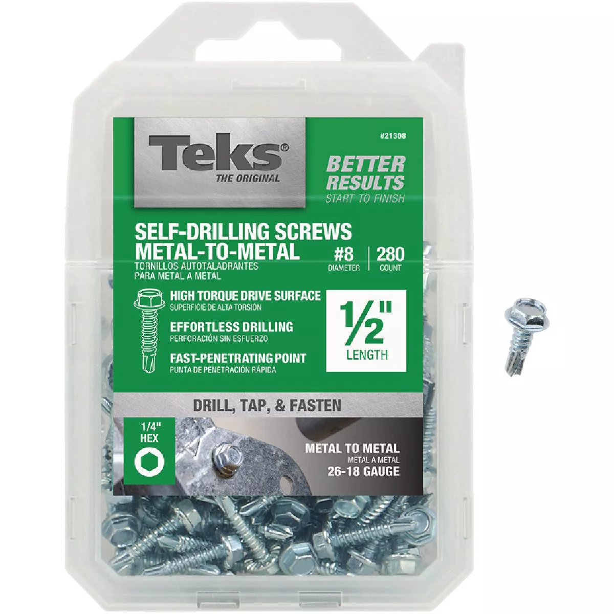 Teks #8 x 1/2 In. Hex Washer Head Drill Point Metal to Metal Screw (280 Ct.)