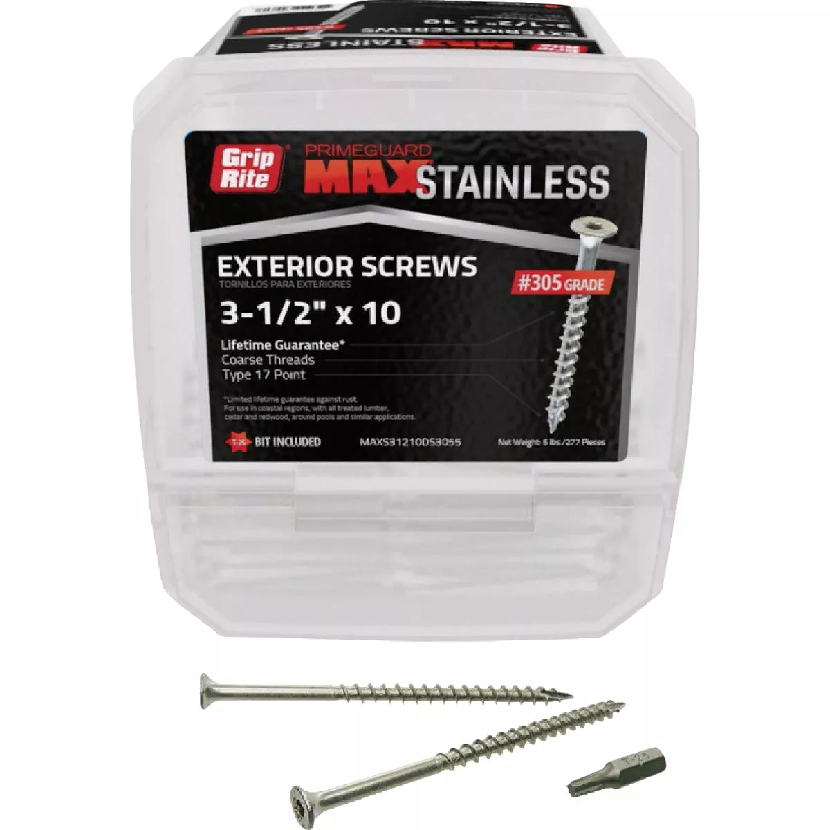 Grip-Rite PrimeGuard Max 3-1/2 In. T25 Star Drive Trim Head Stainless Steel Deck Screw (5 Lb.)