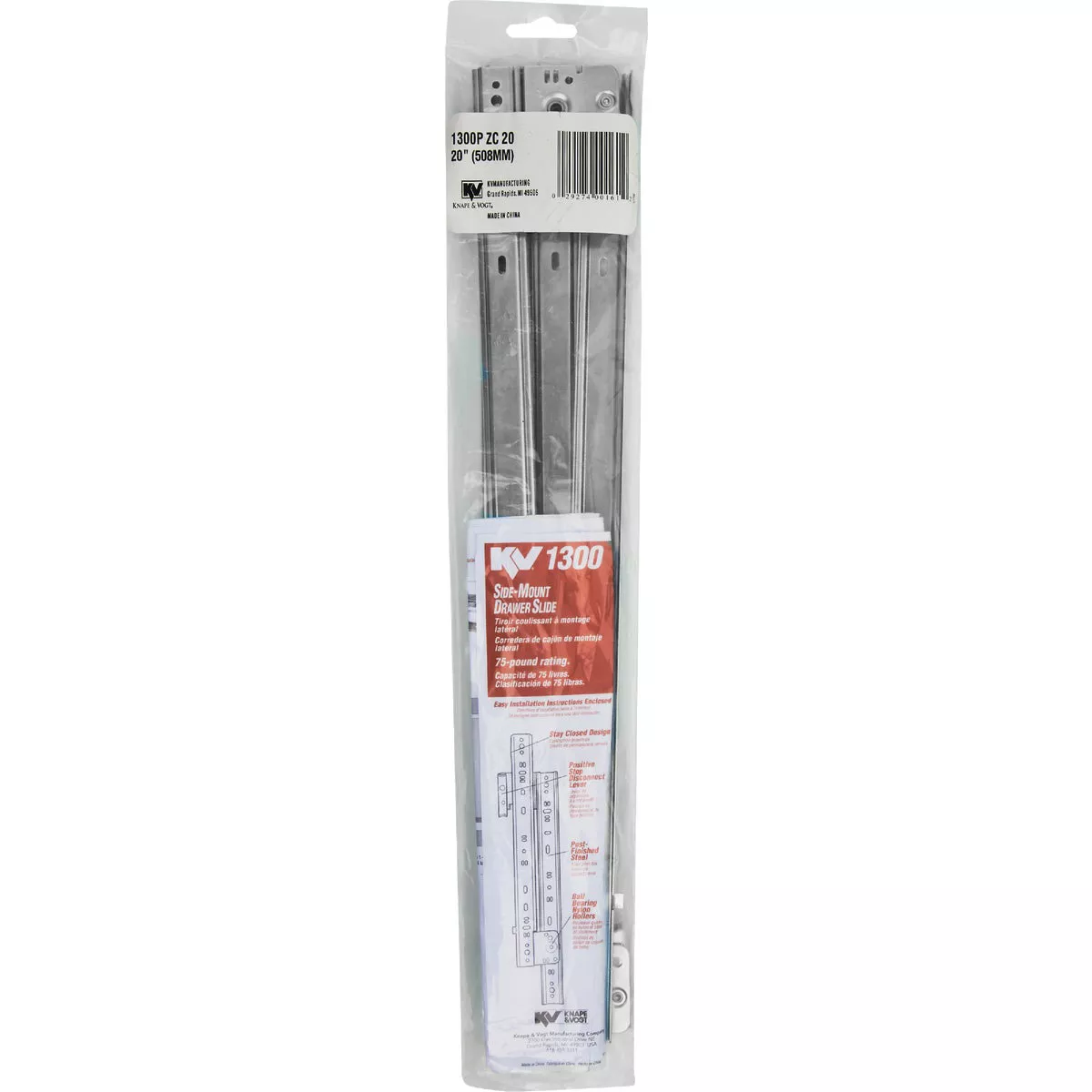 Knape & Vogt 20" 75lb Medium Duty 3/4 Extension Drawer Slide (1-Pair) - photo 2