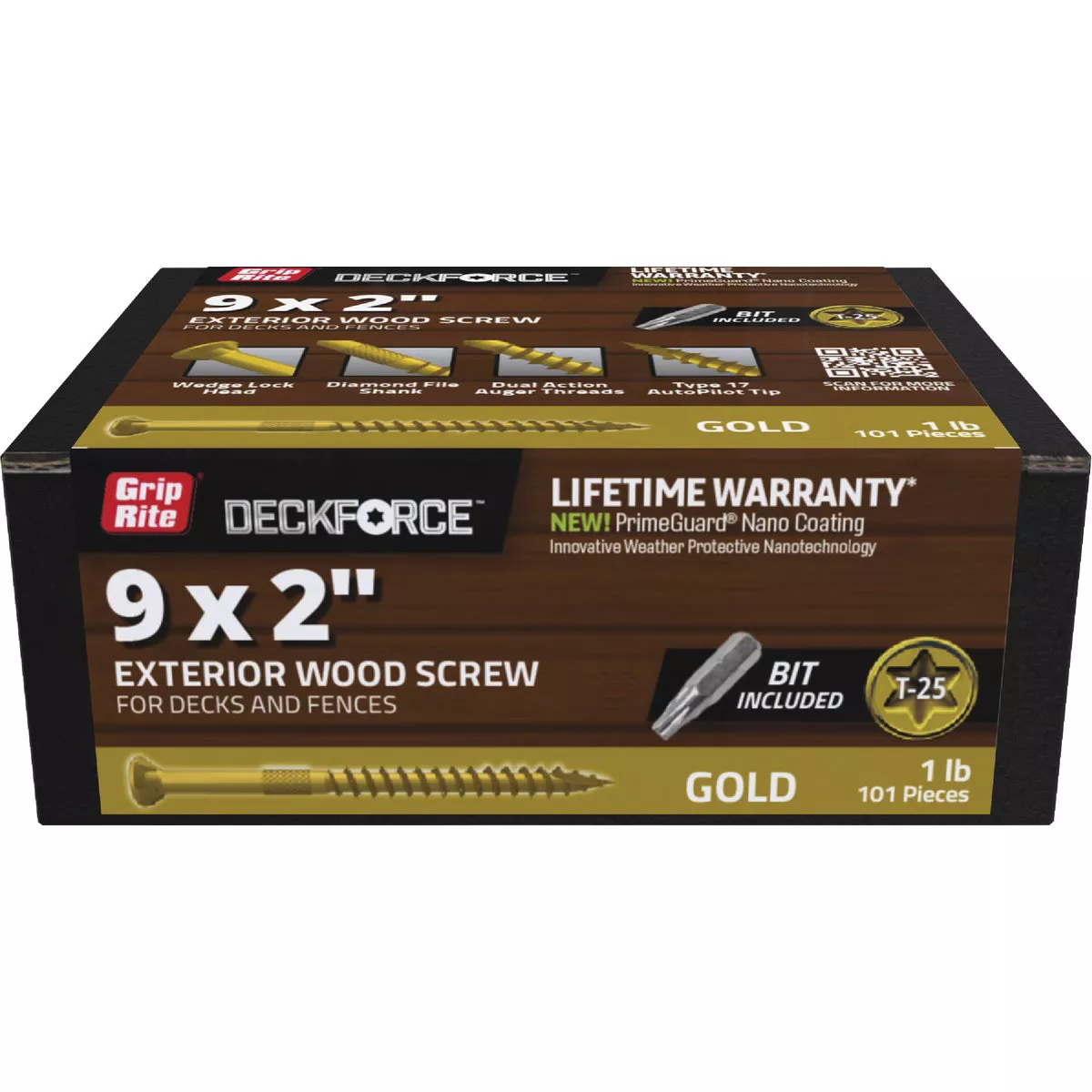 Grip-Rite DeckForce PrimeGuard Nano #9 x 2 In. Star Drive Gold Screw (1 Lb.)