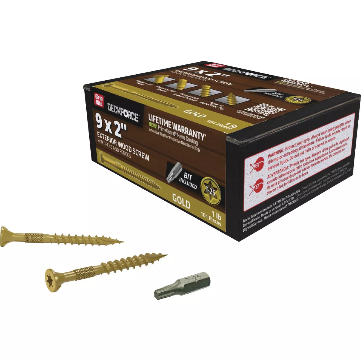 Grip-Rite DeckForce PrimeGuard Nano #9 x 2 In. Star Drive Gold Screw (1 Lb.) - photo 2