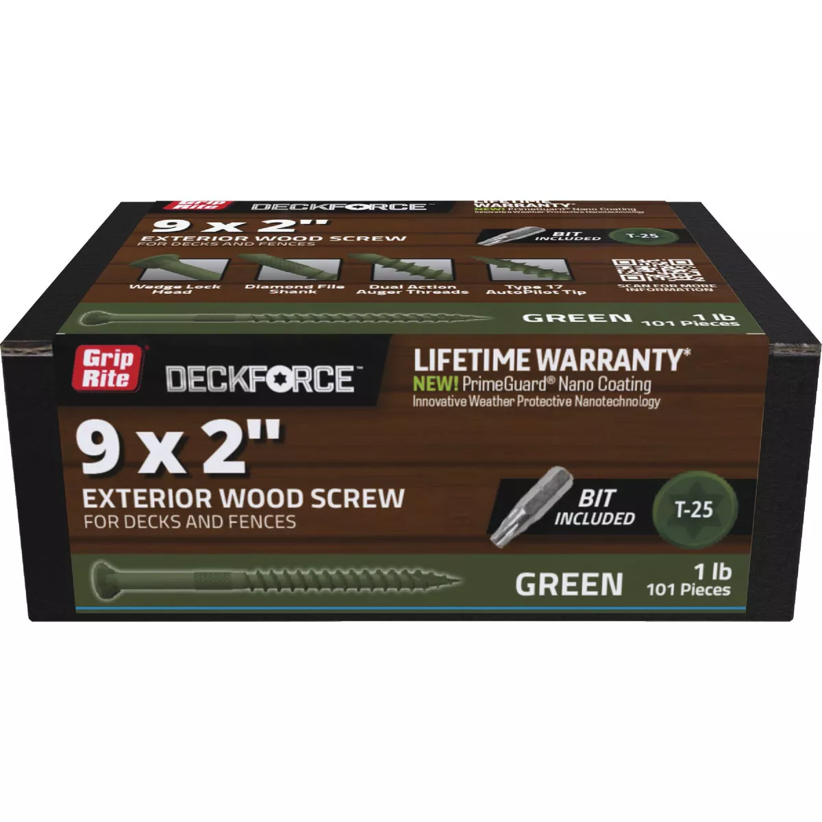 Grip-Rite DeckForce PrimeGuard Nano #9 x 2 In. Star Drive Green Screw (1 Lb.)
