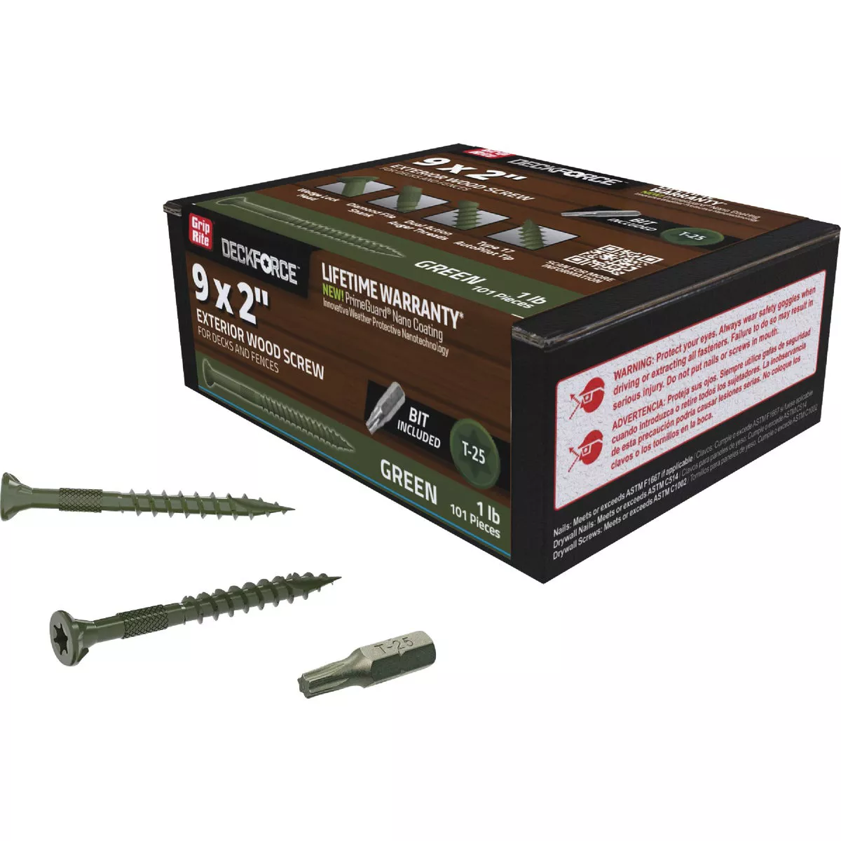 Grip-Rite DeckForce PrimeGuard Nano #9 x 2 In. Star Drive Green Screw (1 Lb.) - photo 2
