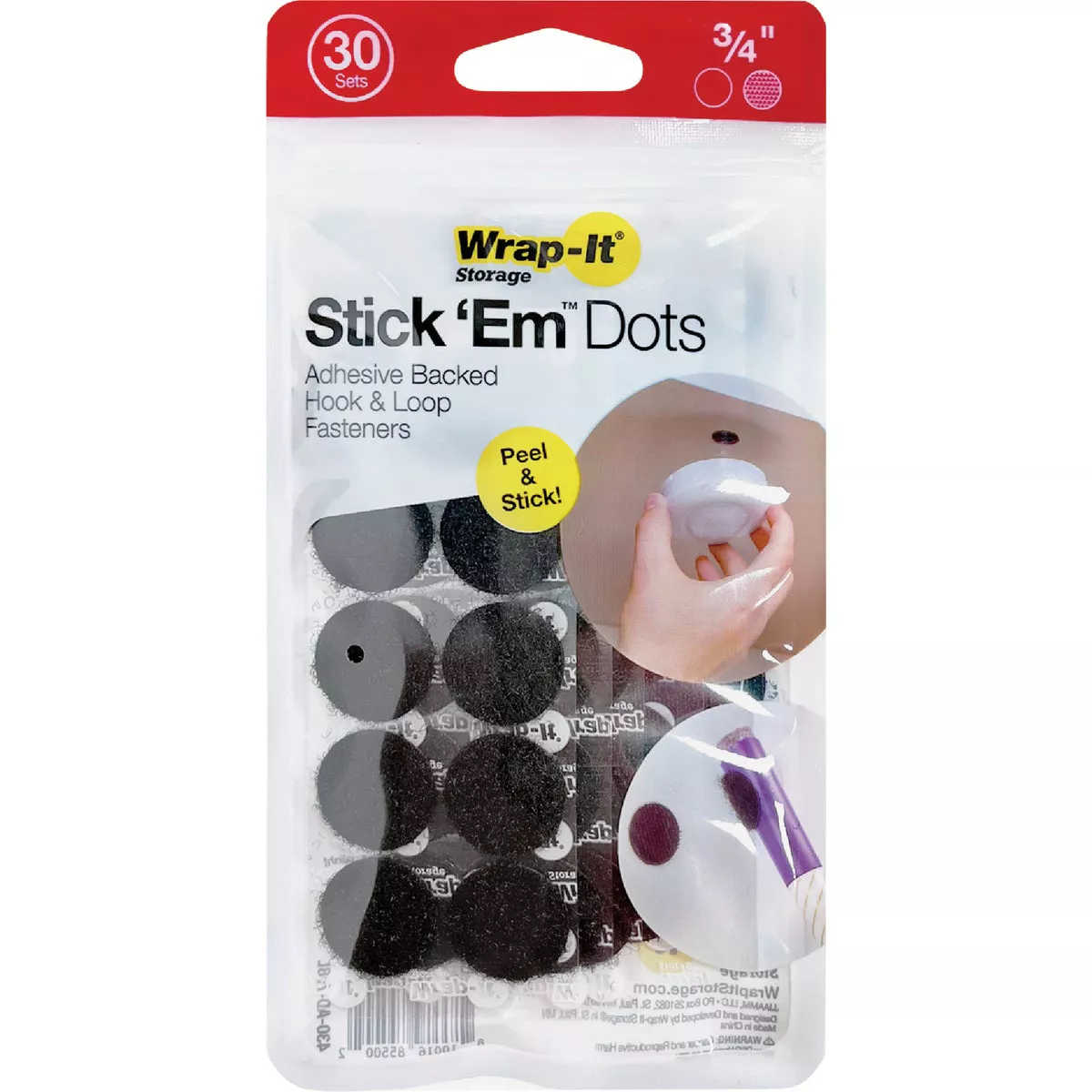 Wrap-It Storage Stick 'Em Dots 0.75 In. Black Hook & Loop Fasteners (30 Ct.) - photo 7
