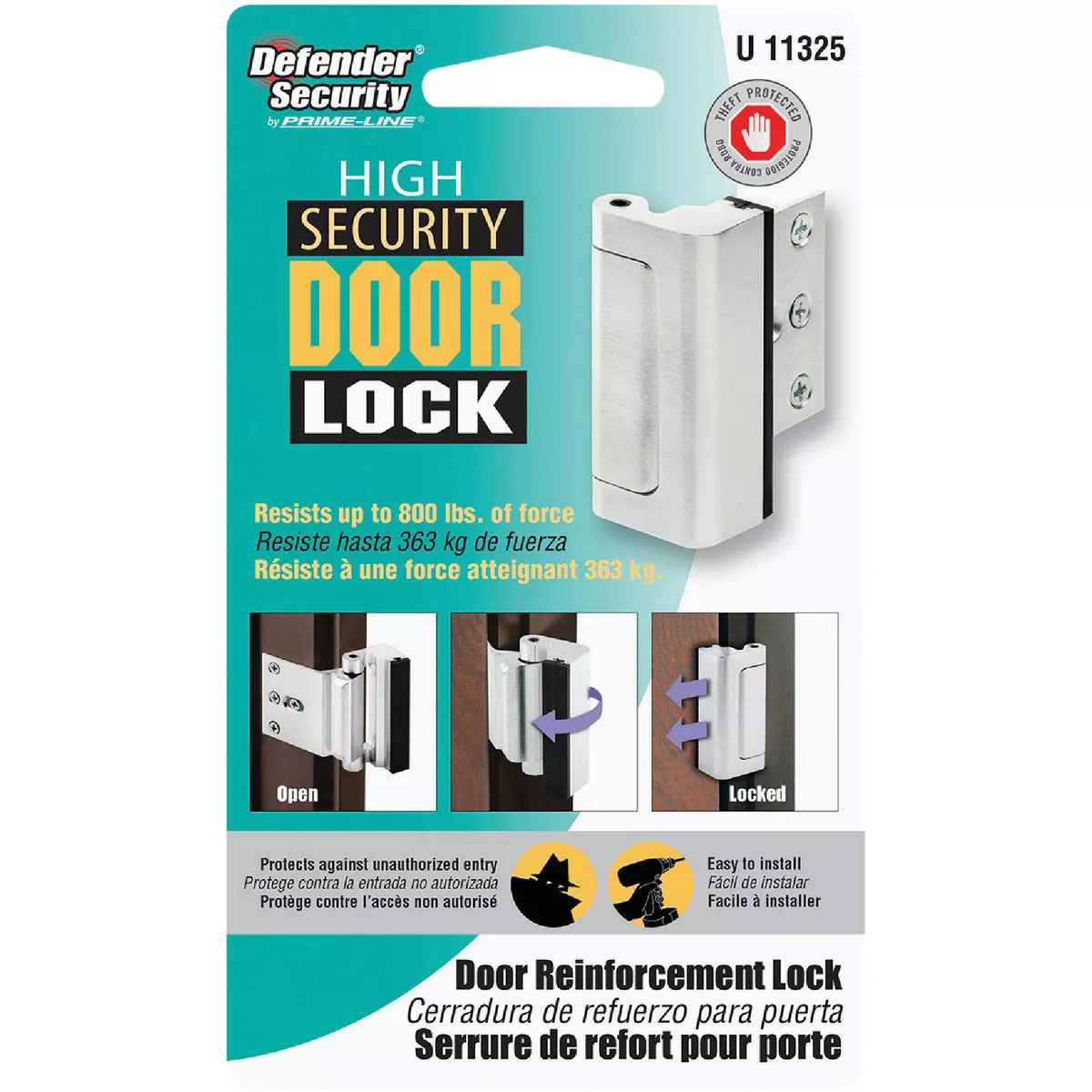Defender Security Chrome High Security Door Reinforcement Lock - photo 2