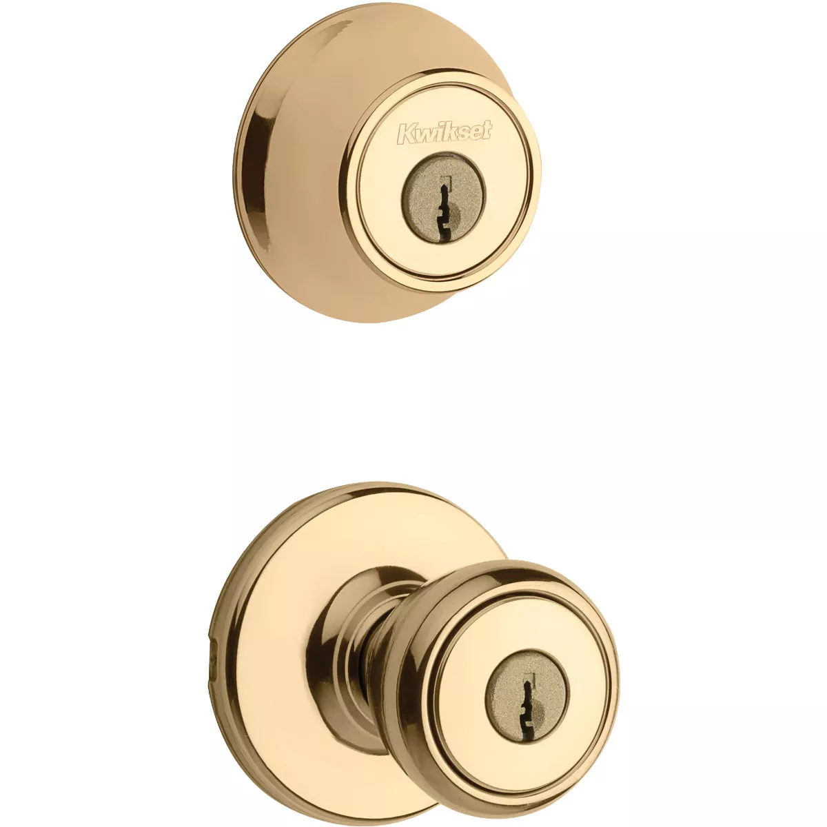 Kwikset Tylo Bright Brass Deadbolt and Door Knob Combo