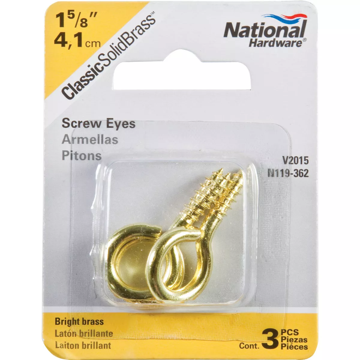 National Hardware #8 Brass Large Screw Eye (3-Count) - photo 2