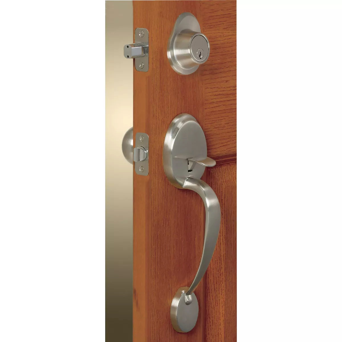 Steel Pro Brushed Nickel Entry Door Handleset with Half Round Interior Knob - photo 3