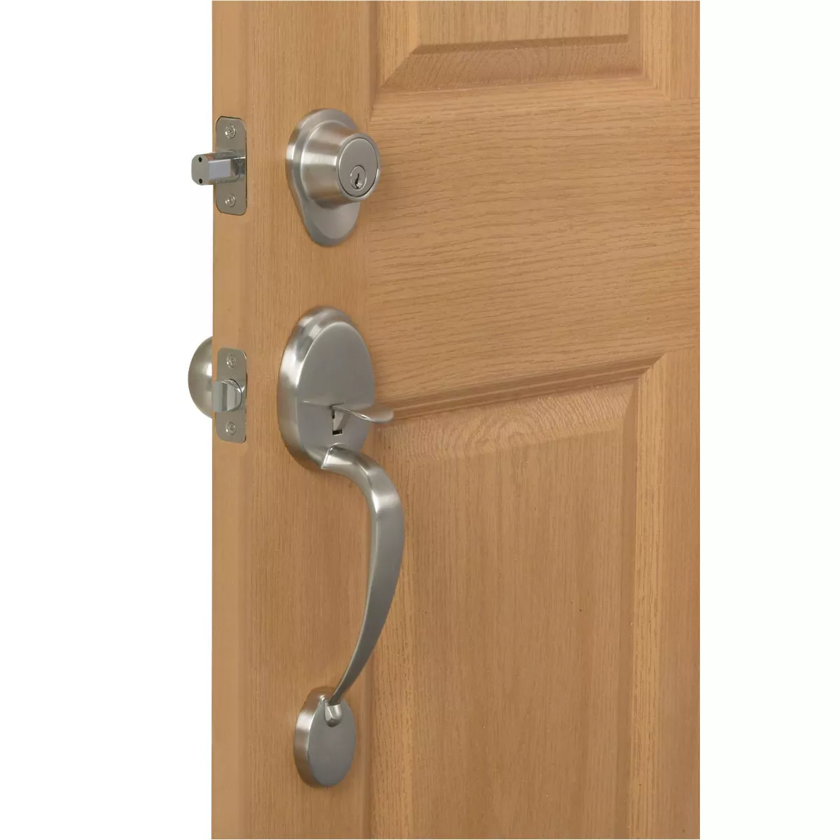 Steel Pro Brushed Nickel Entry Door Handleset with Half Round Interior Knob - photo 4