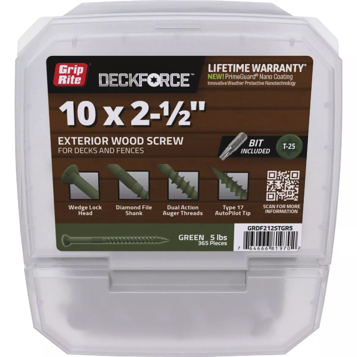 Grip-Rite DeckForce PrimeGuard Nano #9 x 2 In. Star Drive Green Screw (5 Lb.)