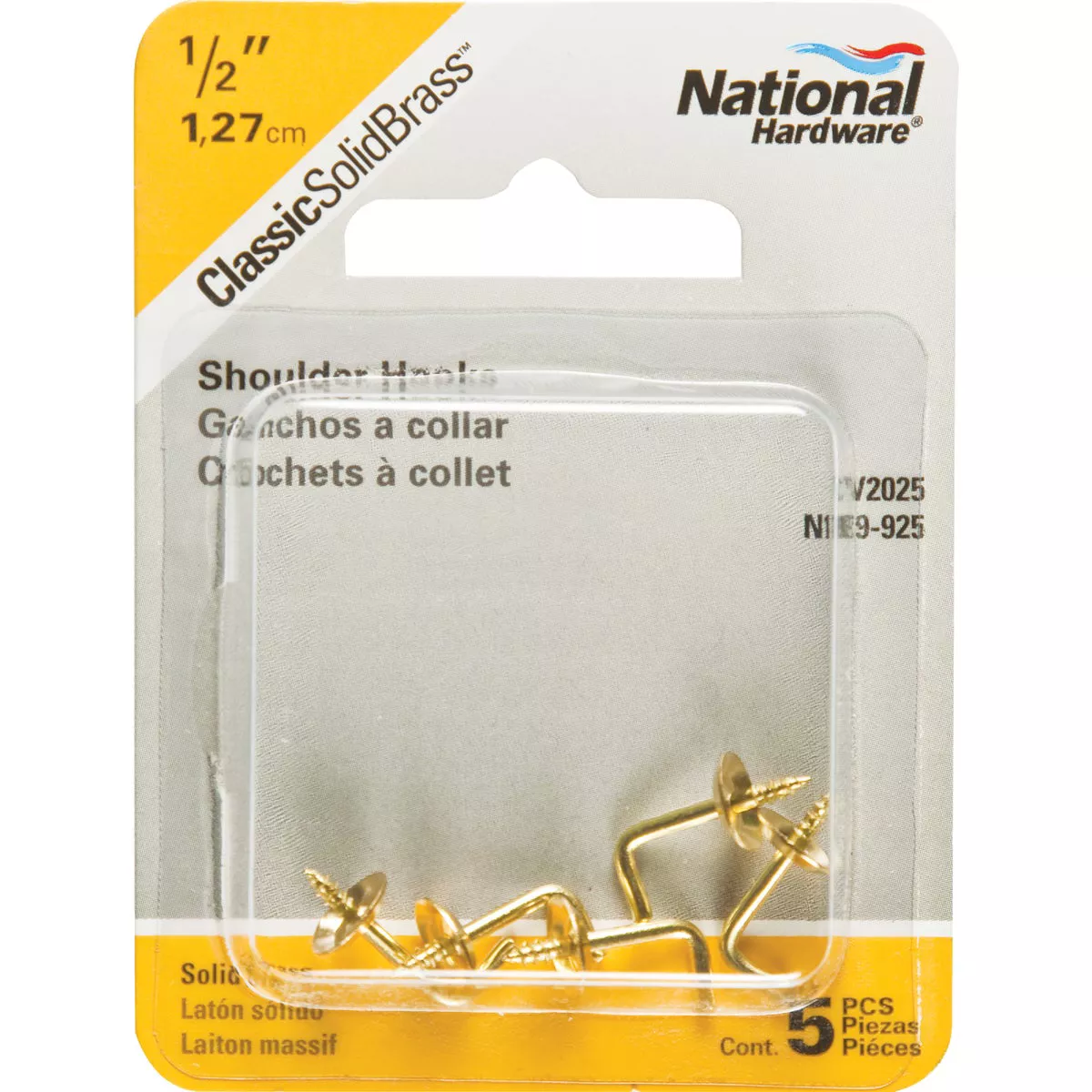 National 1/2 In. Solid Brass Shoulder Hook (5 Count) - photo 2