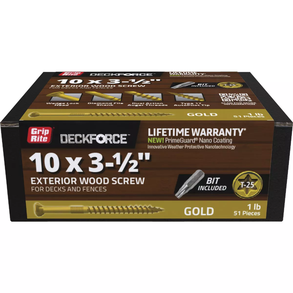 Grip-Rite DeckForce PrimeGuard Nano 3-1/2 In. x 10 Star Drive Gold Screw (1 Lb.)