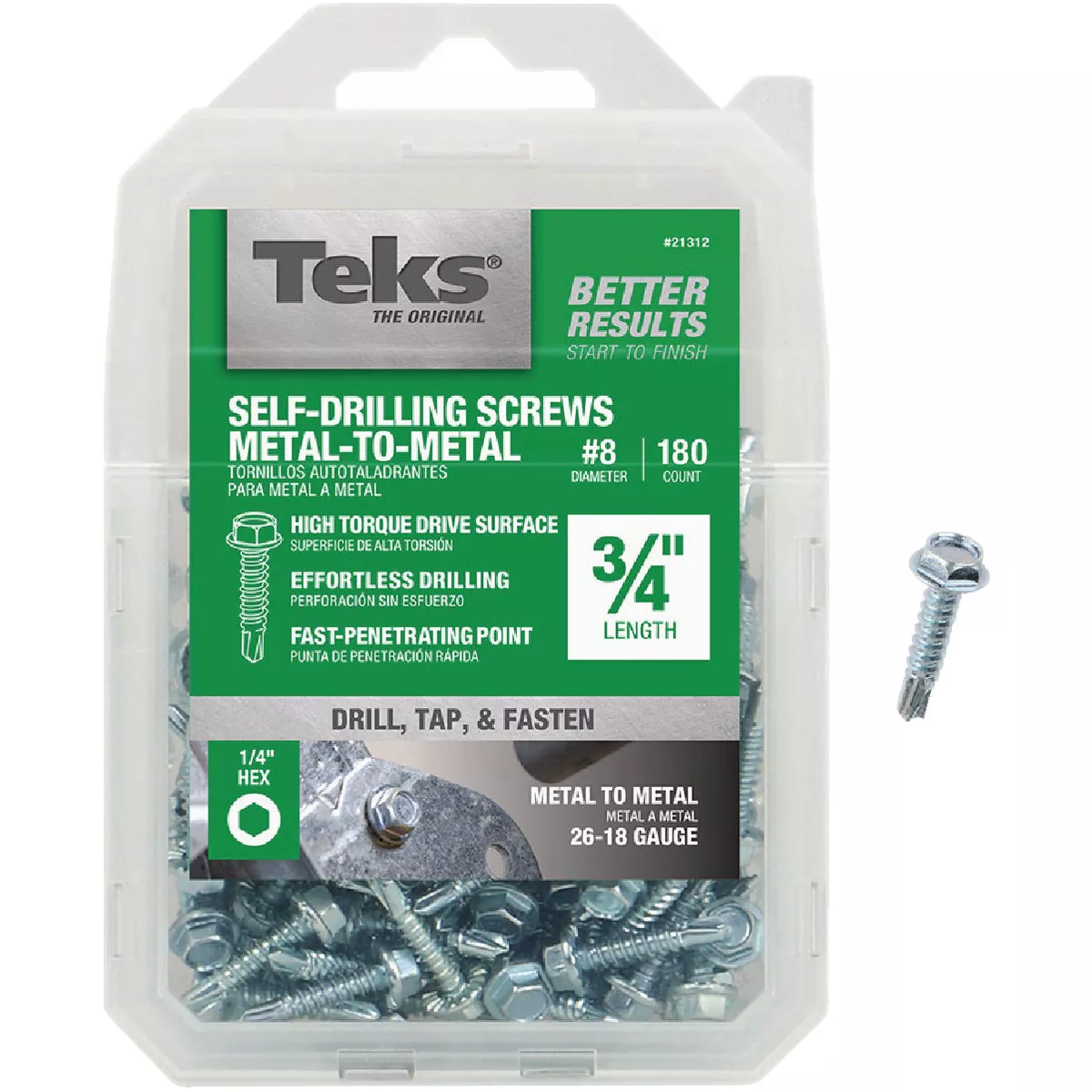 Teks #8 x 3/4 In. Hex Washer Head Drill Point Metal to Metal Screw (180 Ct.)