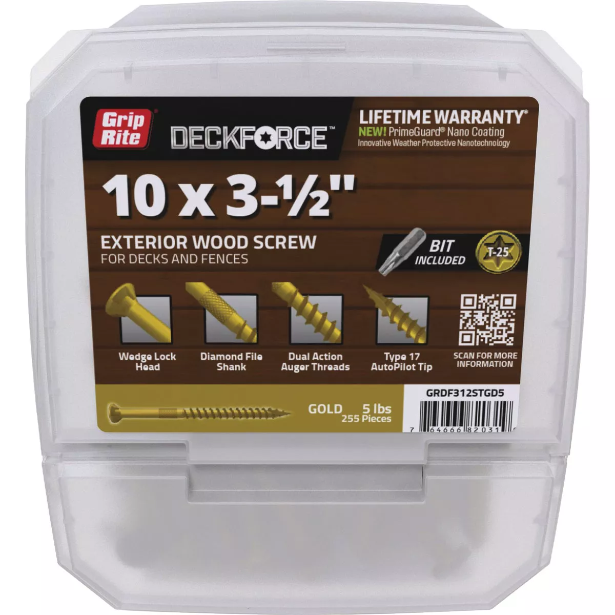 Grip-Rite DeckForce PrimeGuard Nano #10 x 3-1/2 In. Star Drive Gold Screw (5 Lb.)