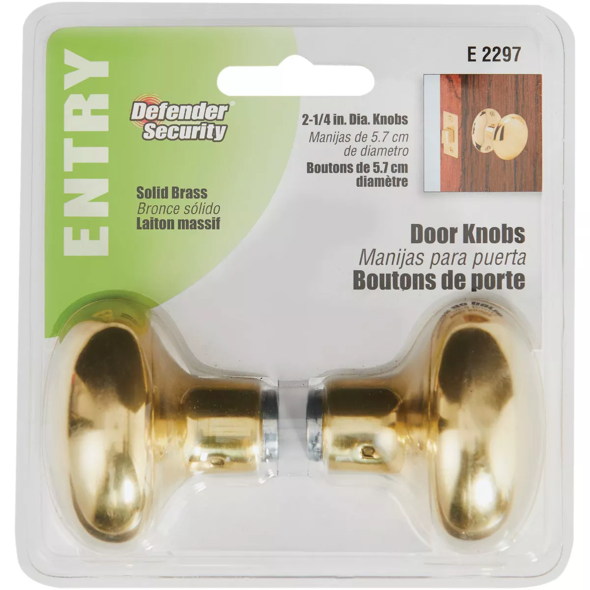 Defender Security Polished Brass Hall & Closet Door Knob - photo 2