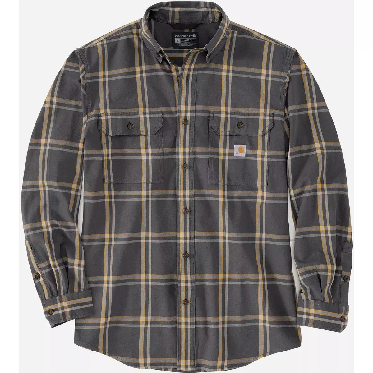 Carhartt Men's 3XL Tall Shadow Long Sleeve Midweight Chambray Plaid Button Down Shirt, Loose Fit