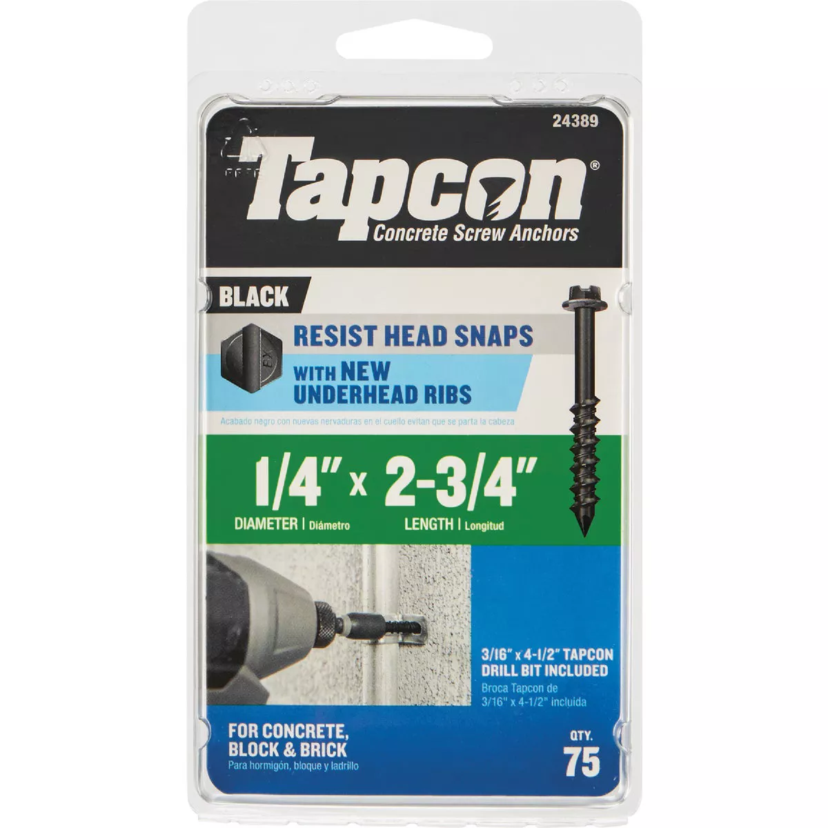Tapcon 1/4 In. x 2-3/4 In. Hex Washer Head Black Concrete Screw Anchor (75 Ct.) - photo 5