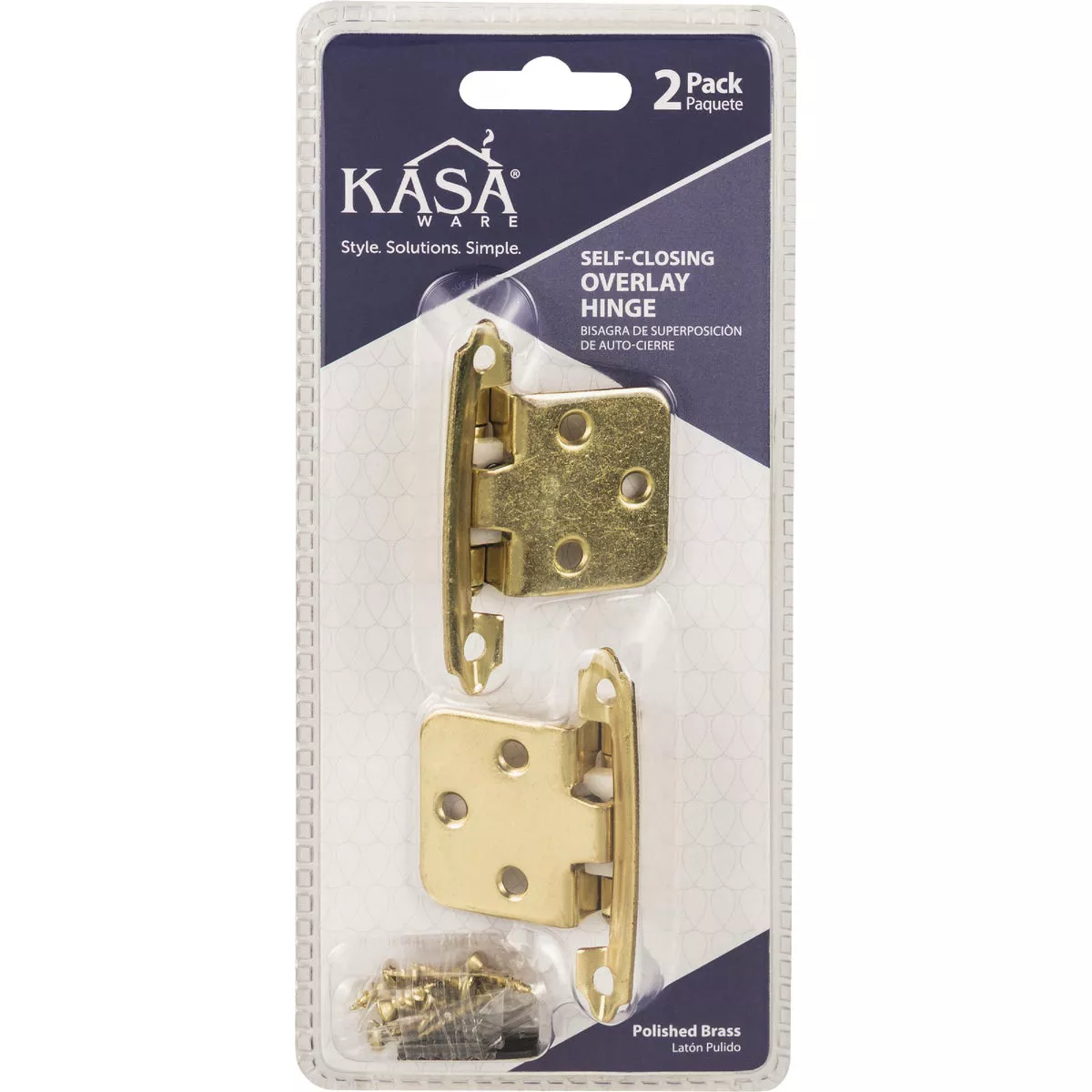 KasaWare Polished Brass Self-Closing Overlay Hinge (2-Pack) - photo 2