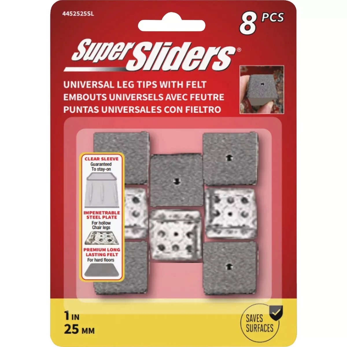 Super Sliders 1 In. Metal Plate & Square Felt Silicone Furniture Leg Tips (8-Pack) - photo 2