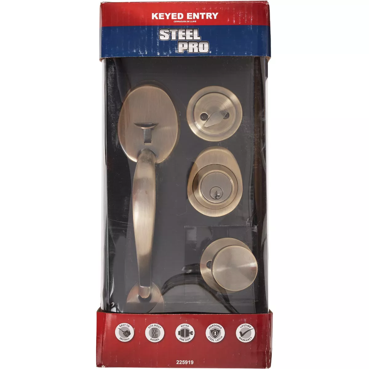 Steel Pro Antique Brass Entry Door Handleset with Tulip Knob - photo 2