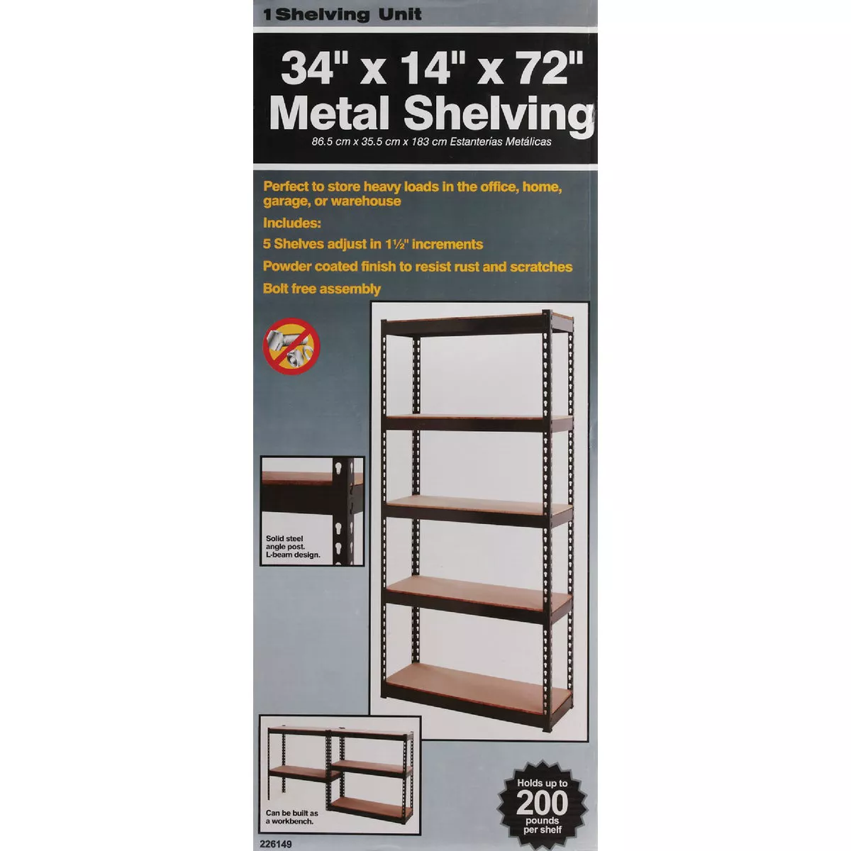 L-Beam 34 In. x 72 In. x 14 In. Black Steel 5-Tier Shelving - photo 4
