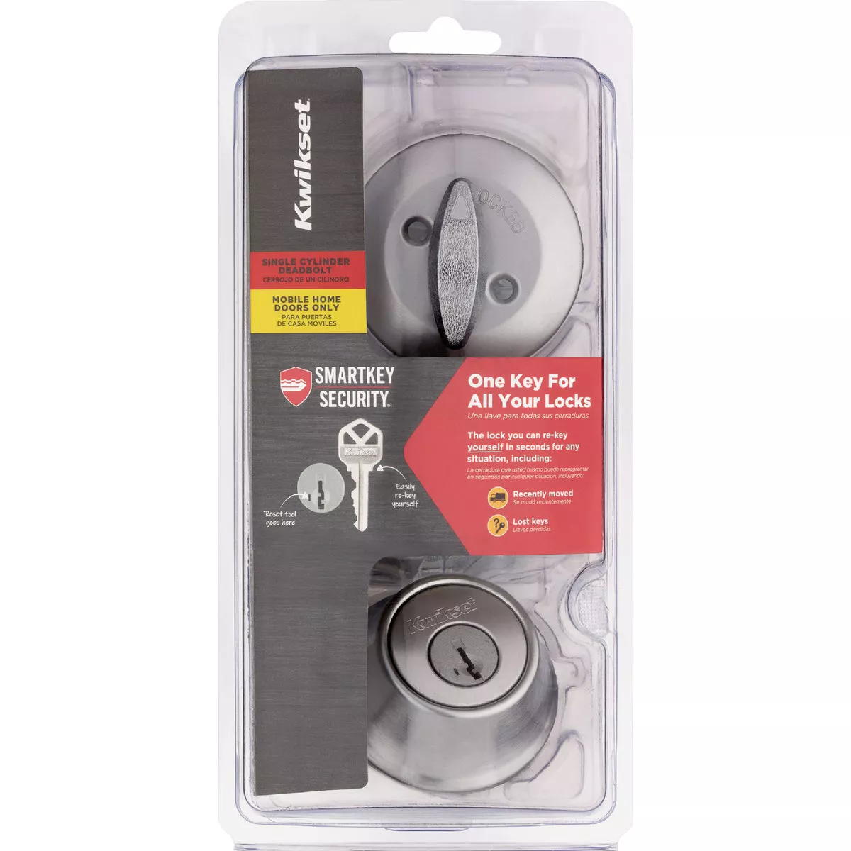 Kwikset 660 Mobile Home Single Cylinder Deadbolt with SmartKey, Satin Chrome - photo 2