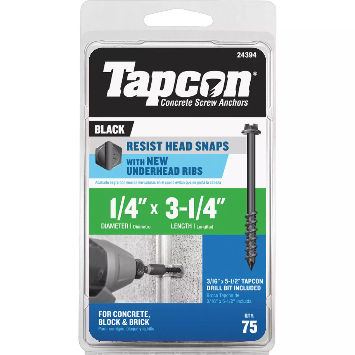 Tapcon 1/4 In. x 3-1/4 In. Black Hex Washer Concrete Screw Anchor (75 Ct.) - photo 5