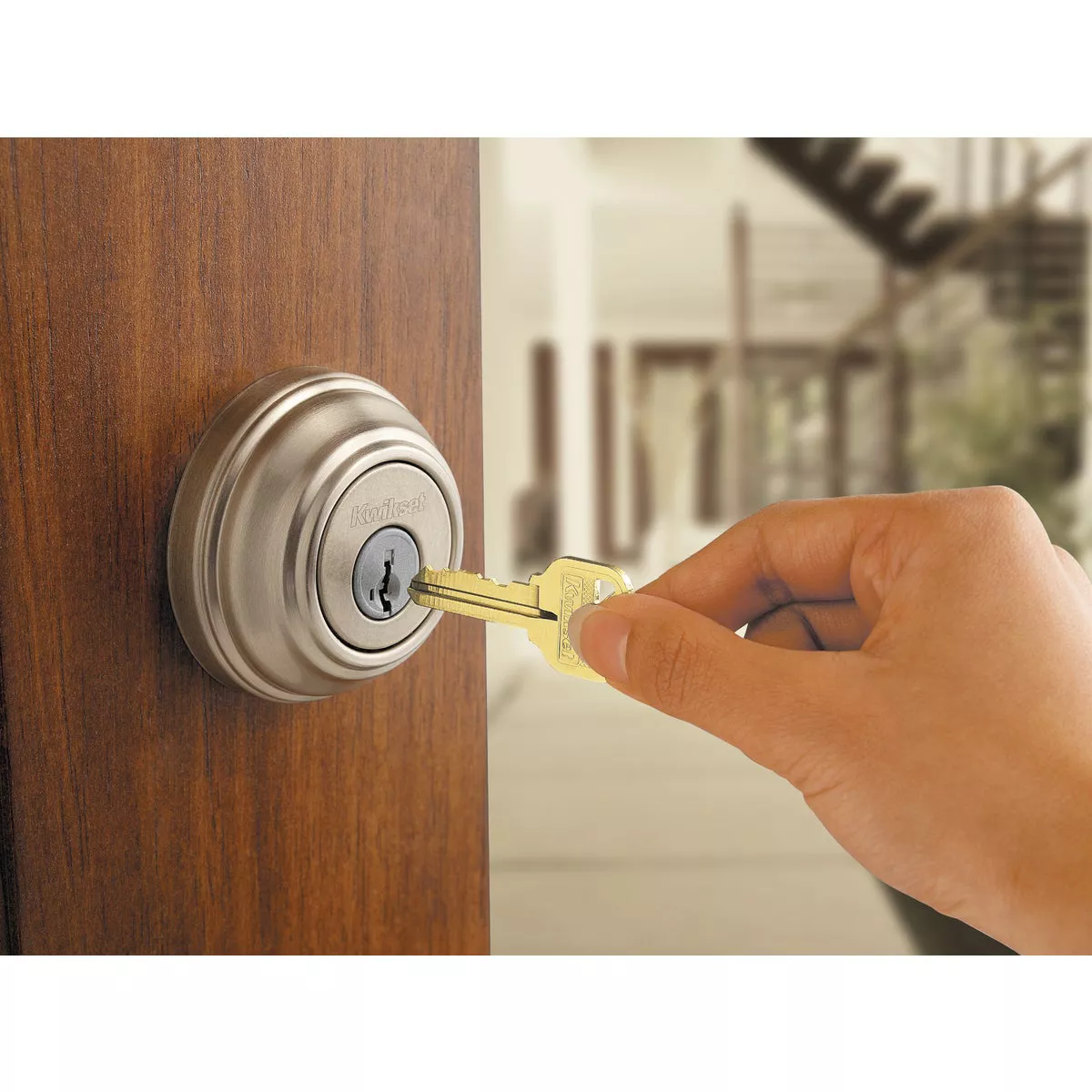 Kwikset Signature Series Juno Satin Nickel Deadbolt and Door Kwikset Signature Series Juno Satin Nickel Deadbolt and Door