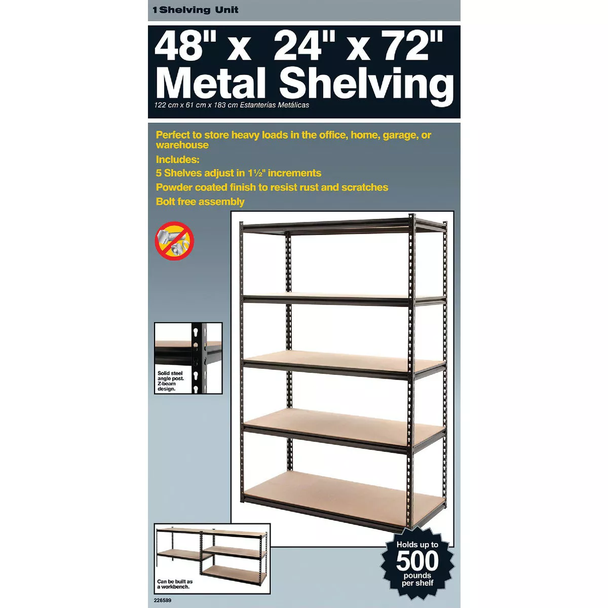 Z-Beam 48 In. x 72 In. x 24 In. Black Steel 5-Tier Shelving - photo 4