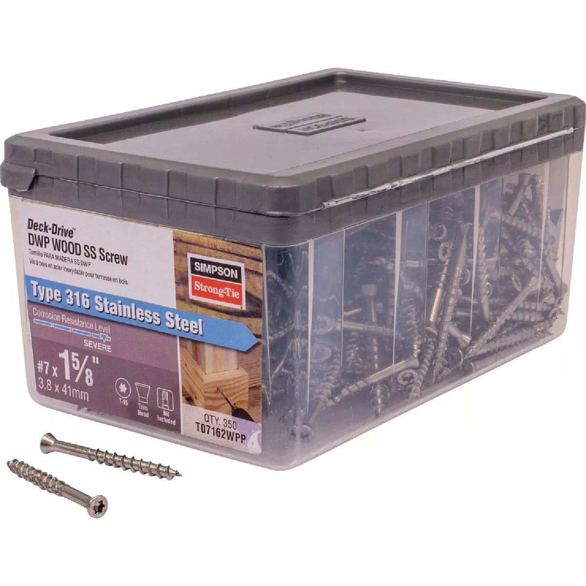 Simpson Strong-Tie Deck-Drive DWP #7 x 1-5/8 In. Stainless Steel Wood Screw (350 Ct.) - photo 3