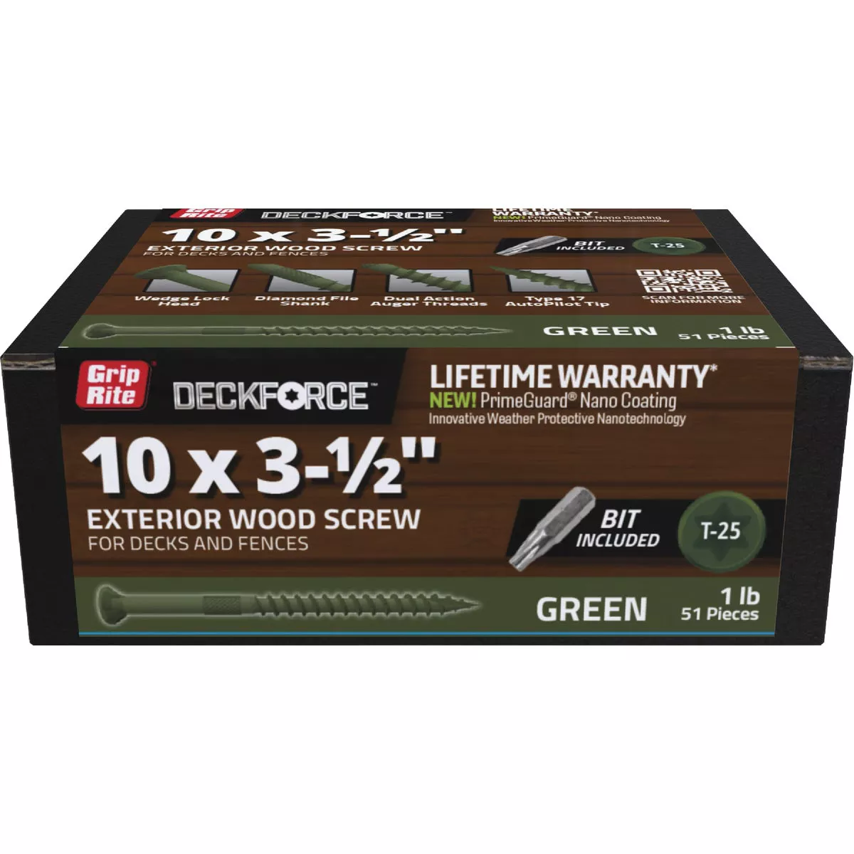 Grip-Rite DeckForce PrimeGuard Nano 3-1/2 In. x 10 Star Drive Green Screw (1 Lb.)