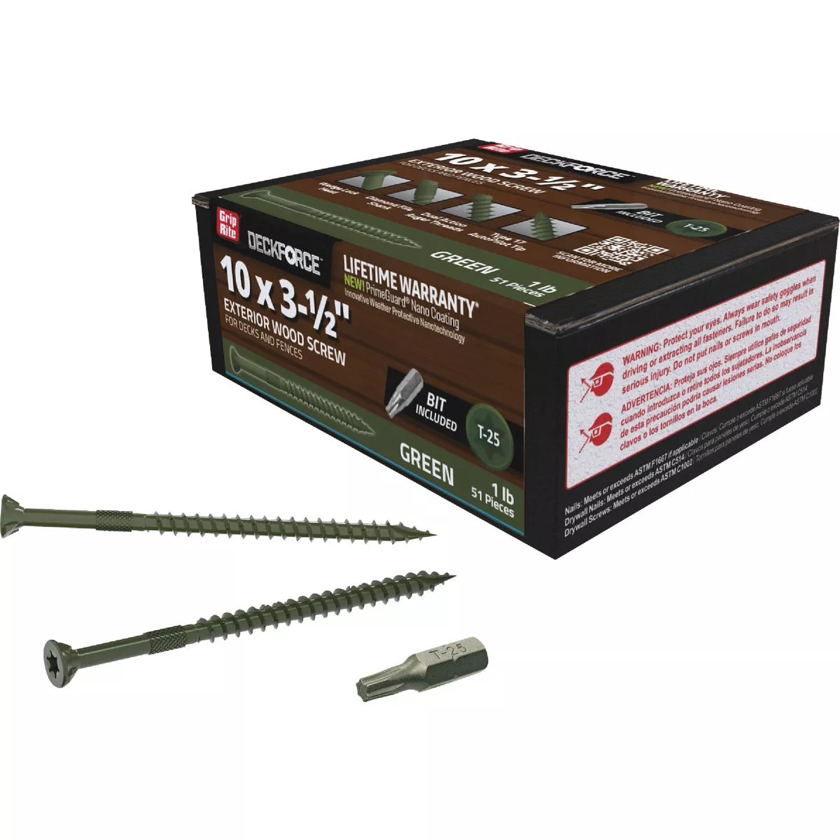 Grip-Rite DeckForce PrimeGuard Nano 3-1/2 In. x 10 Star Drive Green Screw (1 Lb.) - photo 2