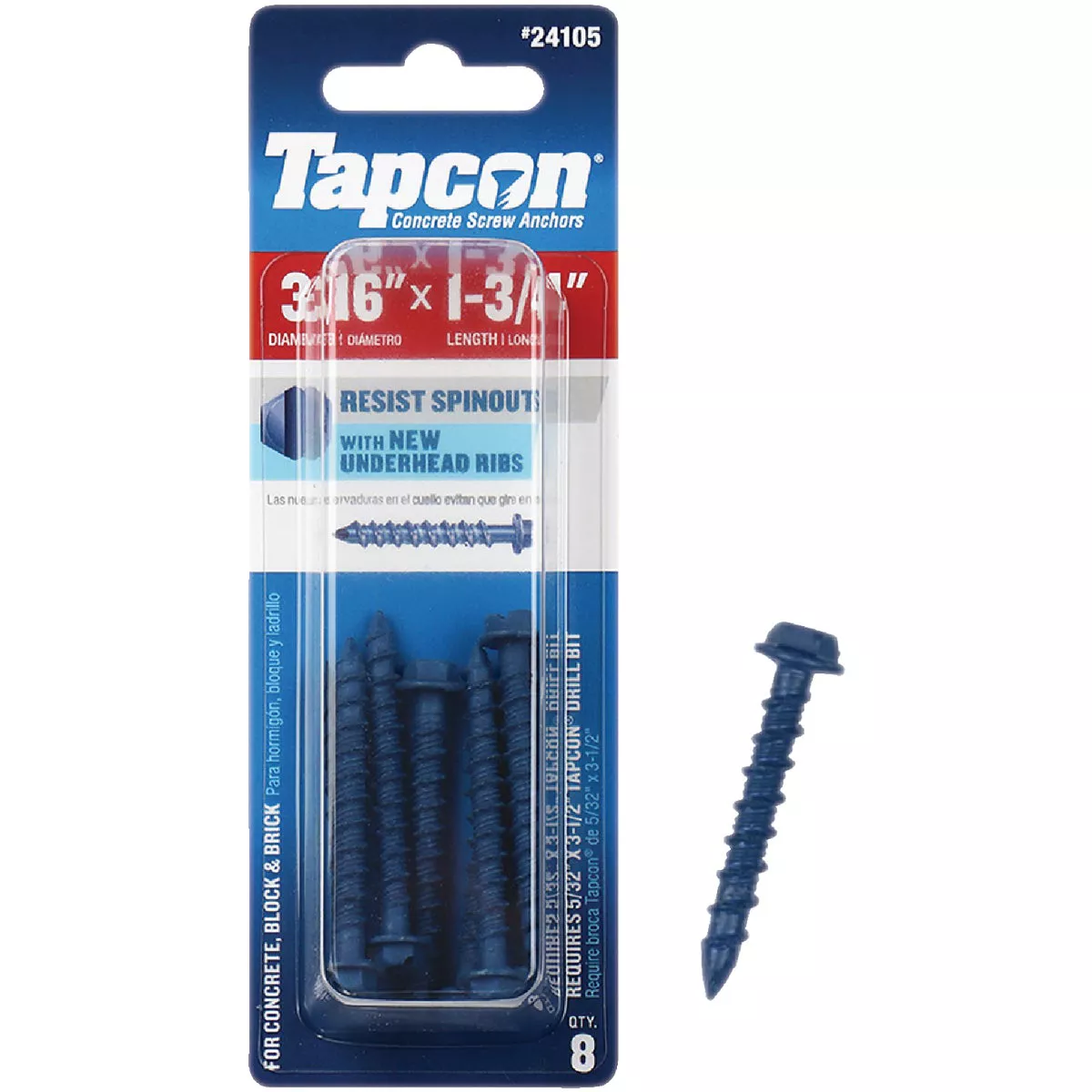 Tapcon 3/16 In. x 1-3/4 In. Hex Washer Head Concrete Screw Anchors (8-Count)