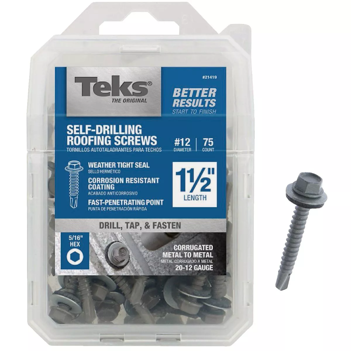 Teks #12 x 1-1/2 In. Hex Washer Head Self-Drilling Metal to Metal Roofing Screw (75 Ct.)