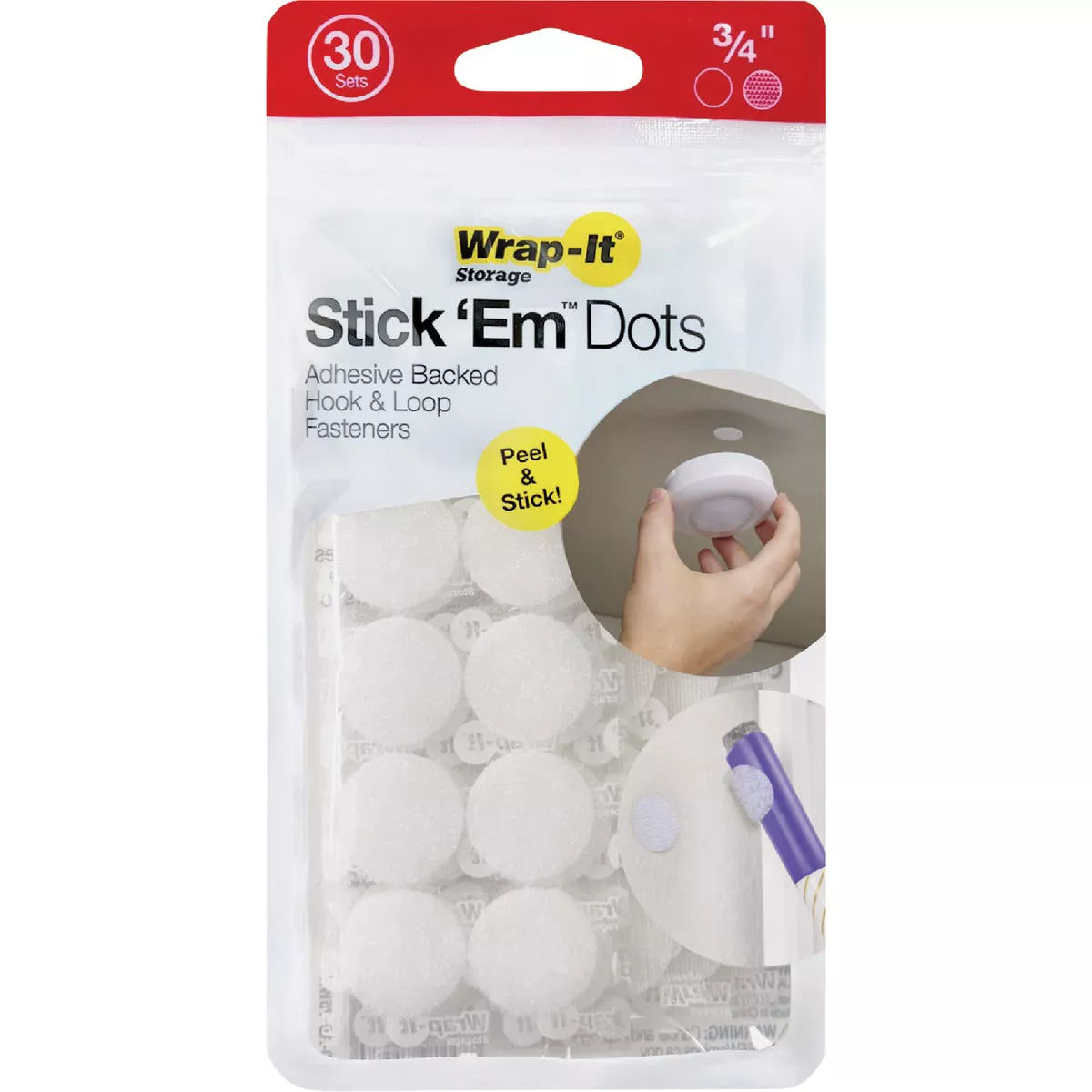 Wrap-It Storage Stick 'Em Dots 0.75 In. White Hook & Loop Fasteners (30 Ct.) - photo 7