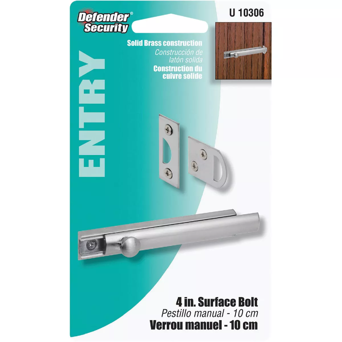 Defender Security 4 In. Satin Nickel Surface Bolt - photo 2