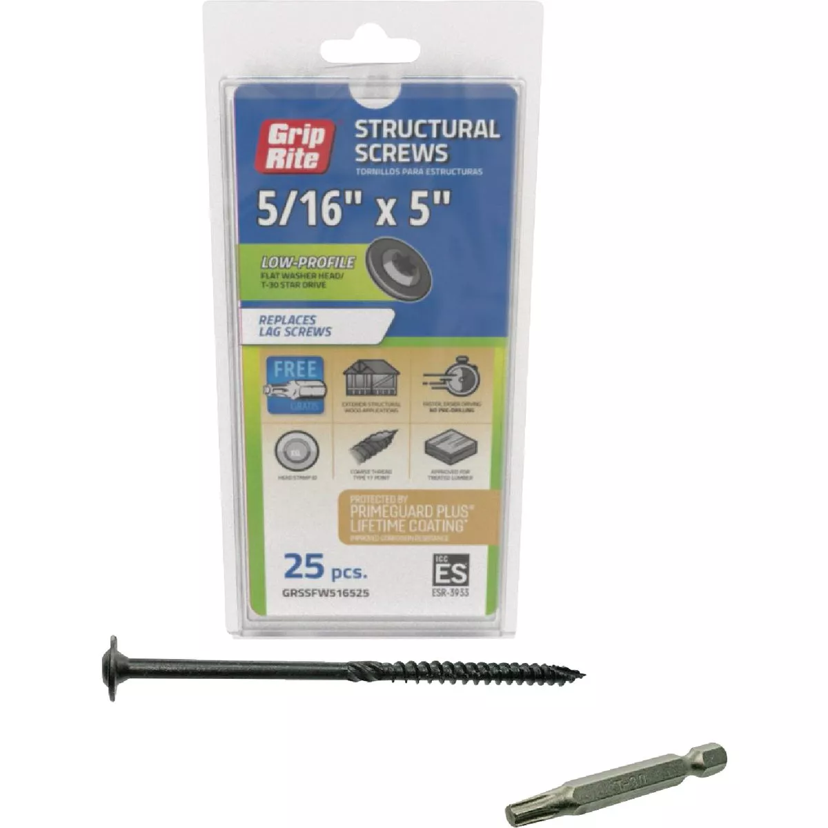 Grip-Rite PrimeGuard Plus 5/16 In. x 5 In. Flat Washer Head Structure Screw (25-Count)