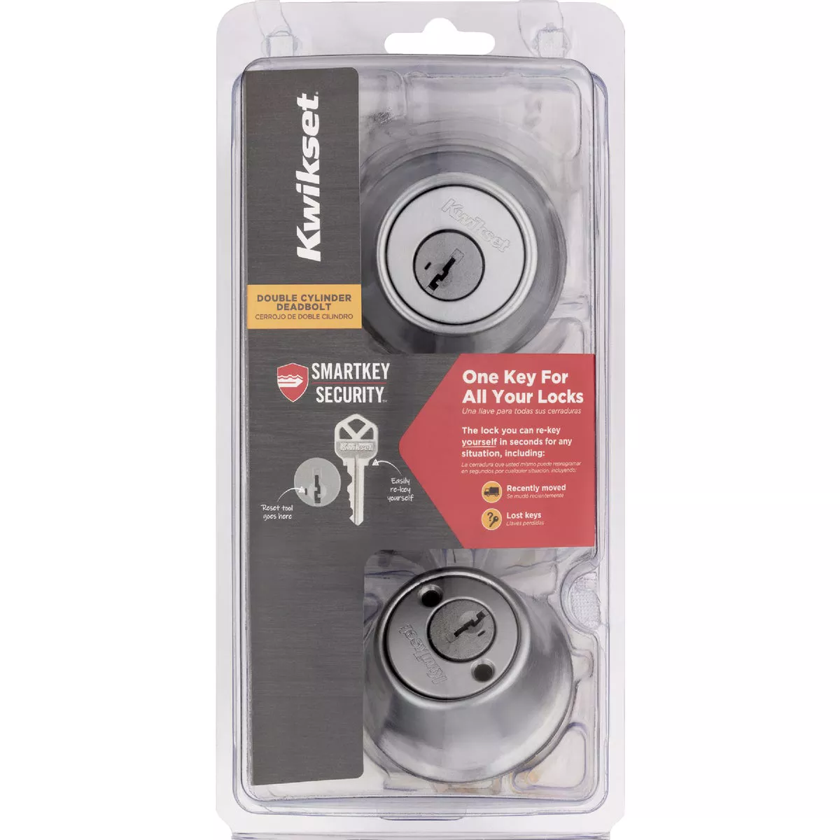 Kwikset 665 Double Cylinder Adjustable Latch Deadbolt with SmartKey, Satin Chrome