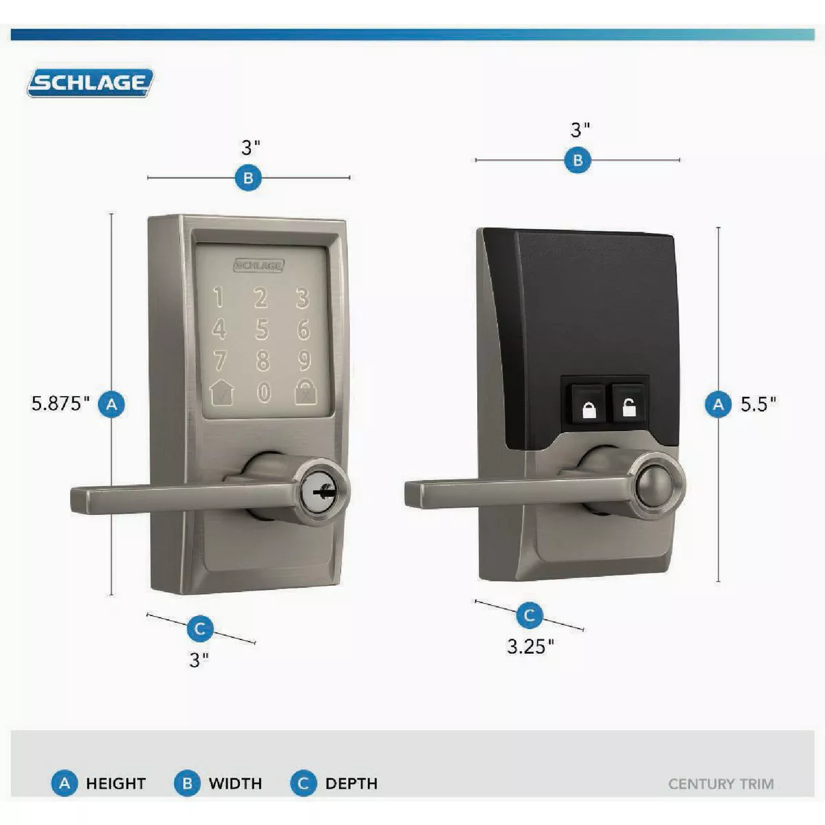 Schlage Encode Smart WiFi Satin Nickel Latitude Lever with Century Trim - photo 2