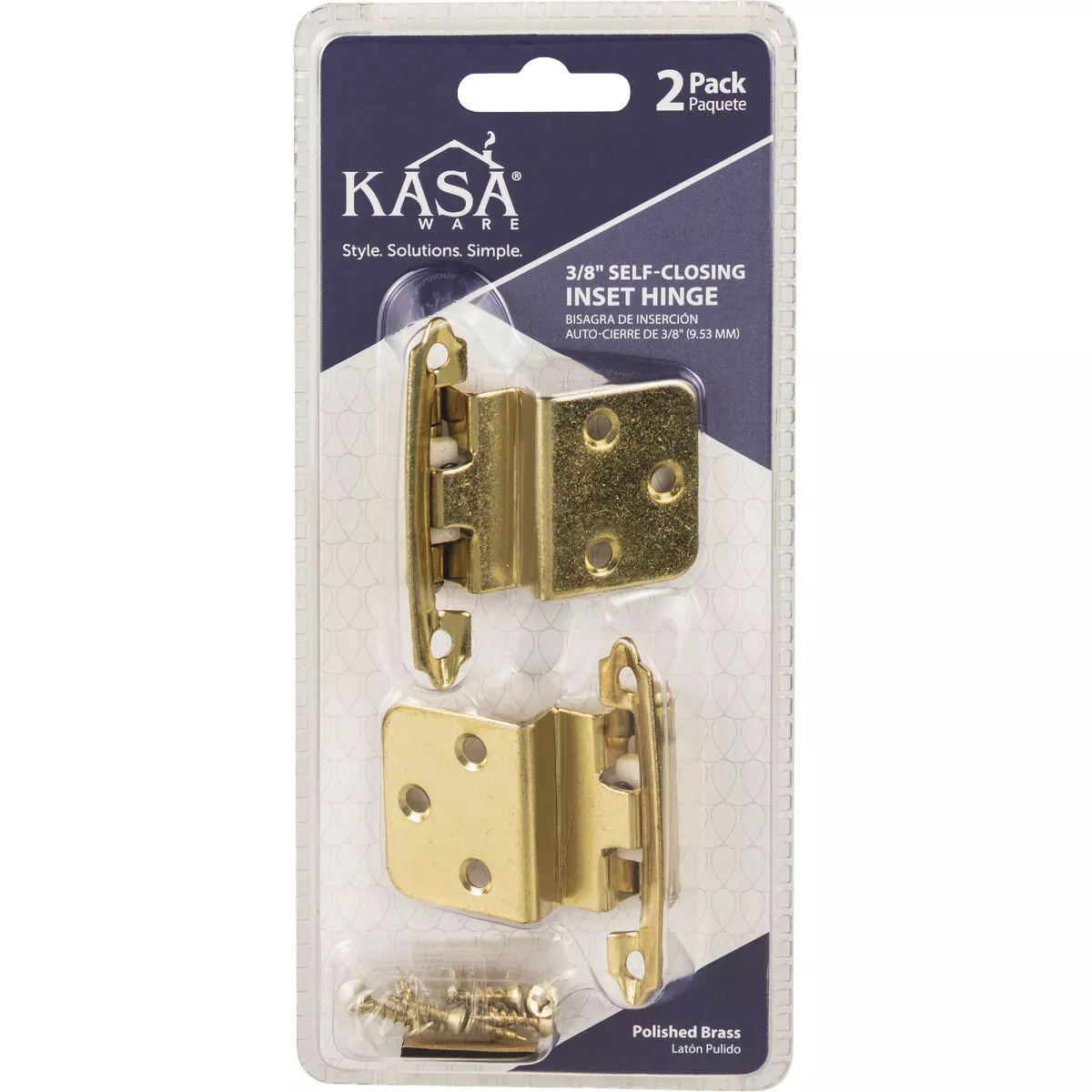 KasaWare 3/8 In. Polished Brass Self-Closing Inset Hinge (2-Pack) - photo 2