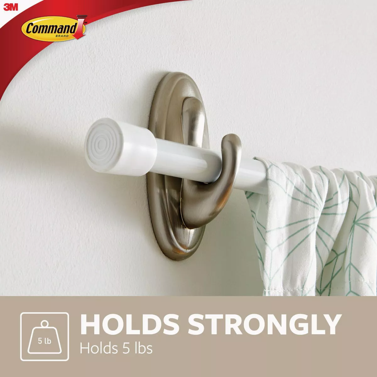 Command Curtain Rod Hooks, 2 Hooks, 2 Strips - photo 3