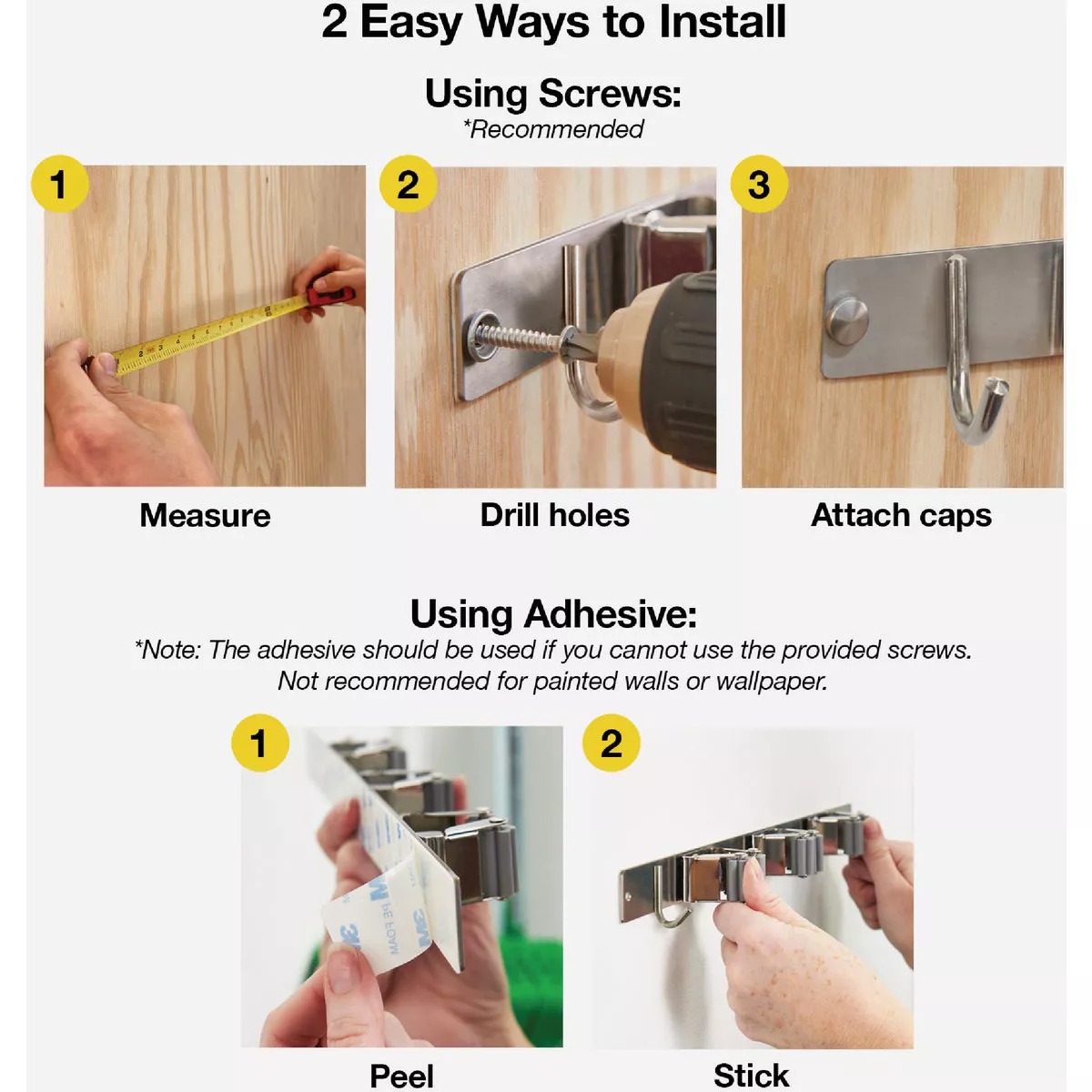 Wrap-It Storage Broom Bar 16 In. Stainless Steel Adhesive Broom Holder - photo 4